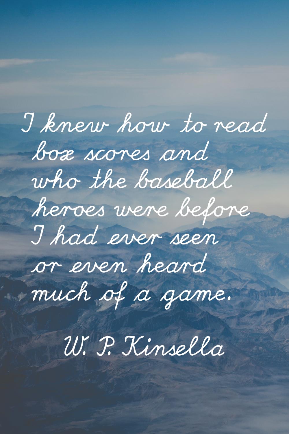 I knew how to read box scores and who the baseball heroes were before I had ever seen or even heard