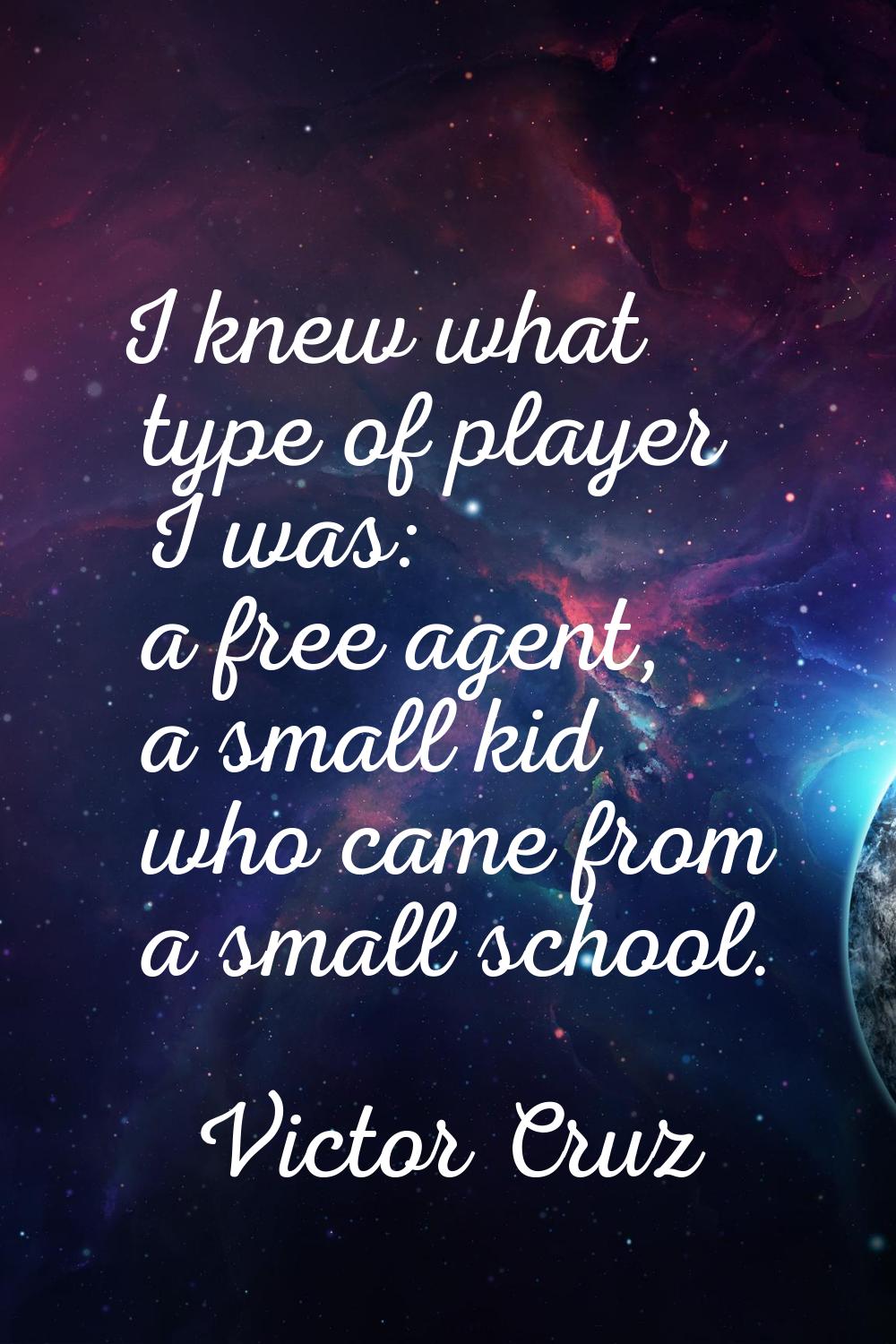 I knew what type of player I was: a free agent, a small kid who came from a small school.