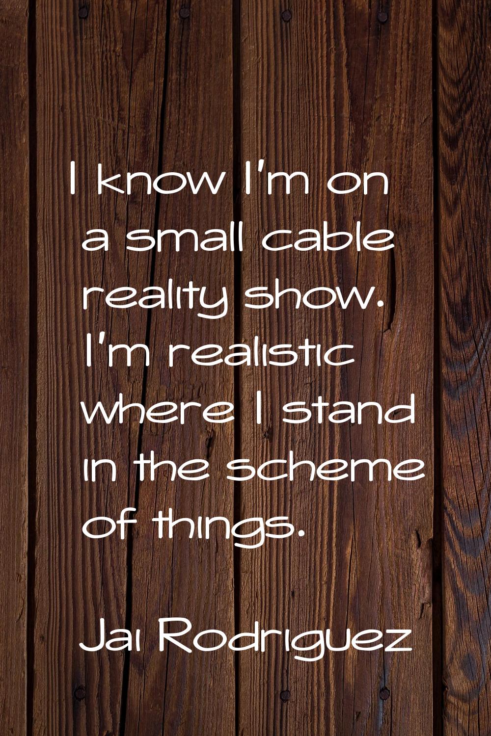 I know I'm on a small cable reality show. I'm realistic where I stand in the scheme of things.