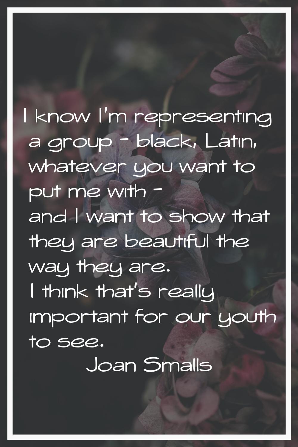 I know I'm representing a group - black, Latin, whatever you want to put me with - and I want to sh