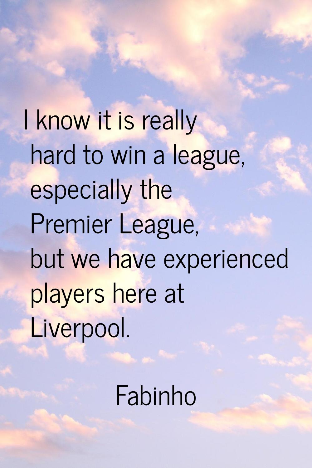 I know it is really hard to win a league, especially the Premier League, but we have experienced pl