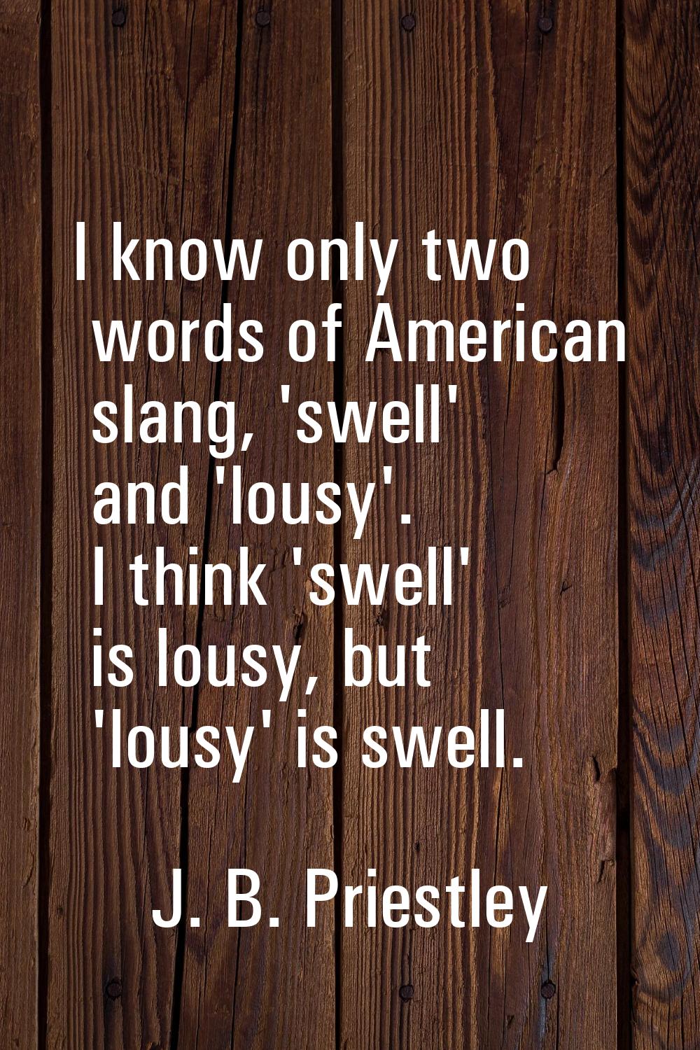 I know only two words of American slang, 'swell' and 'lousy'. I think 'swell' is lousy, but 'lousy'