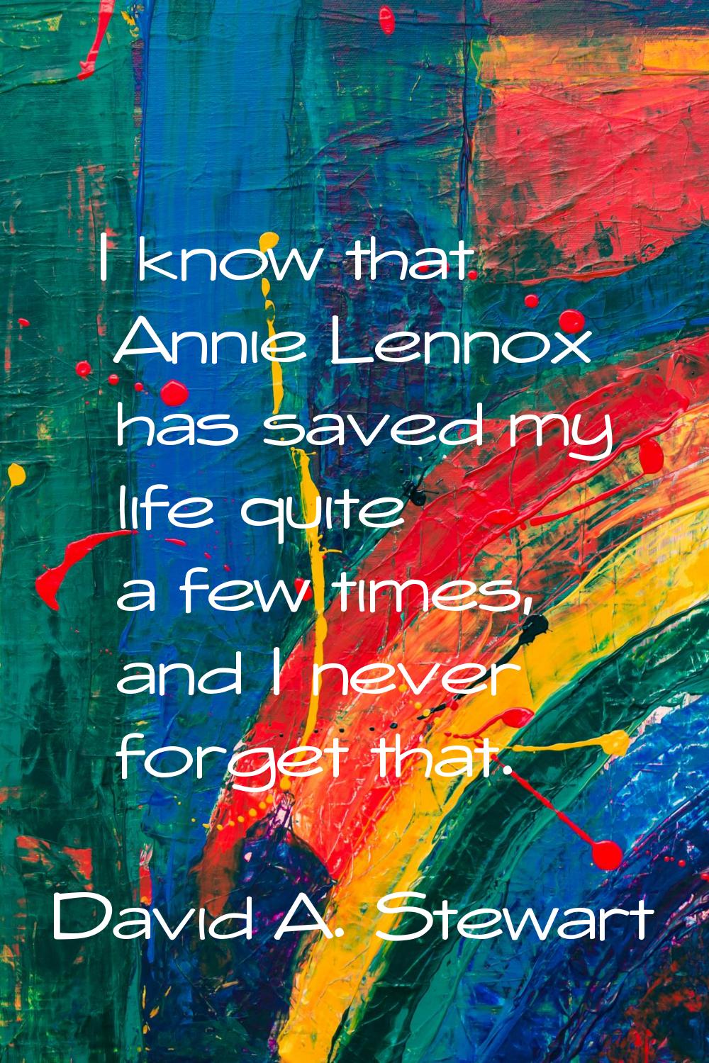 I know that Annie Lennox has saved my life quite a few times, and I never forget that.