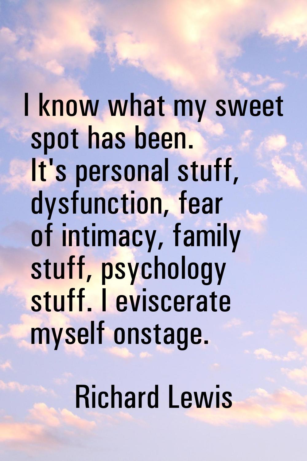 I know what my sweet spot has been. It's personal stuff, dysfunction, fear of intimacy, family stuf