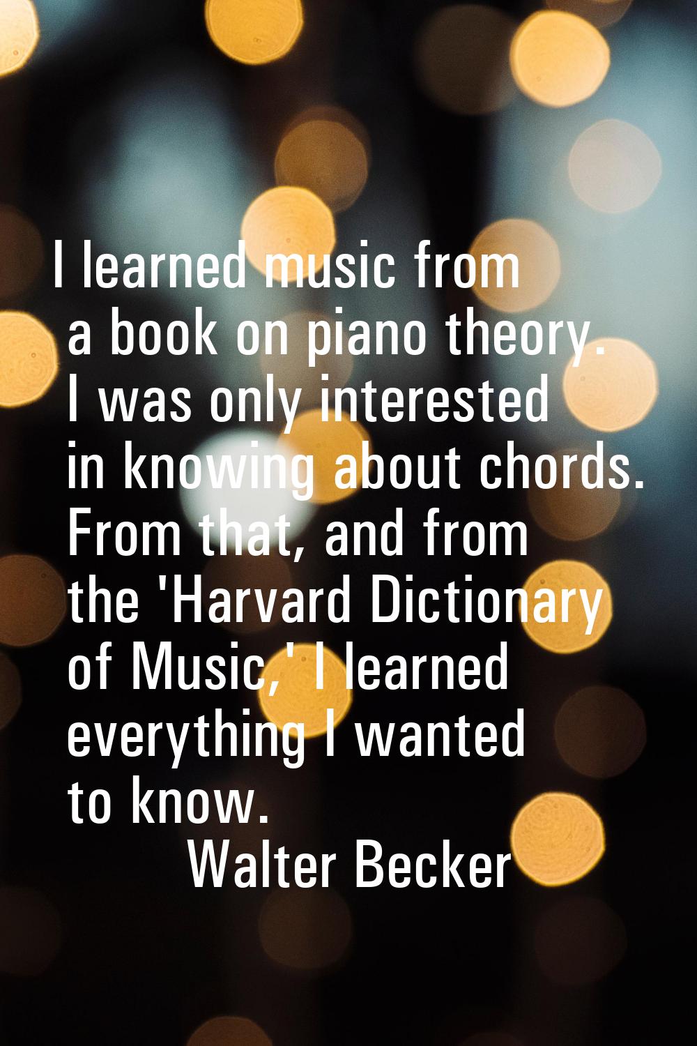 I learned music from a book on piano theory. I was only interested in knowing about chords. From th