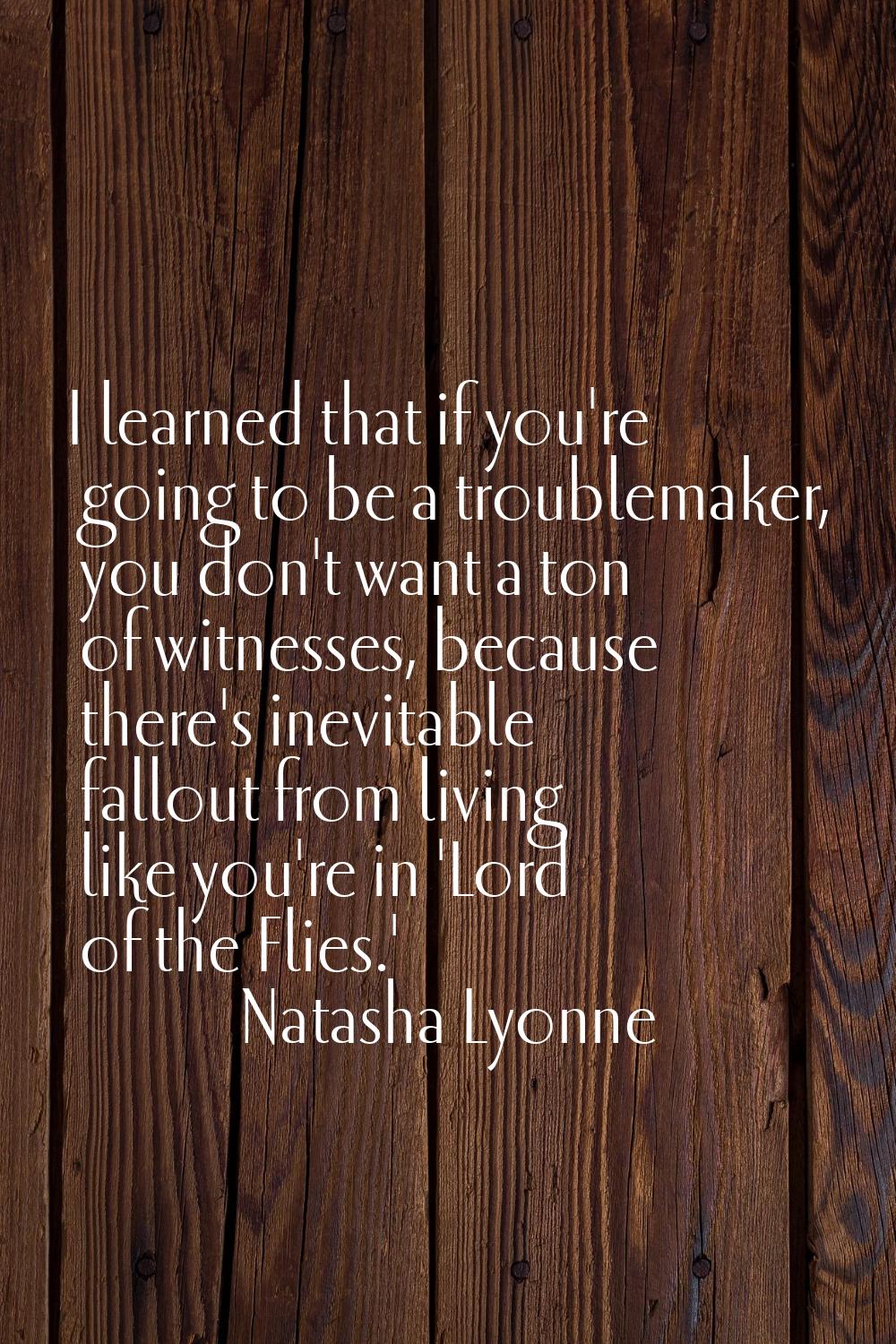 I learned that if you're going to be a troublemaker, you don't want a ton of witnesses, because the