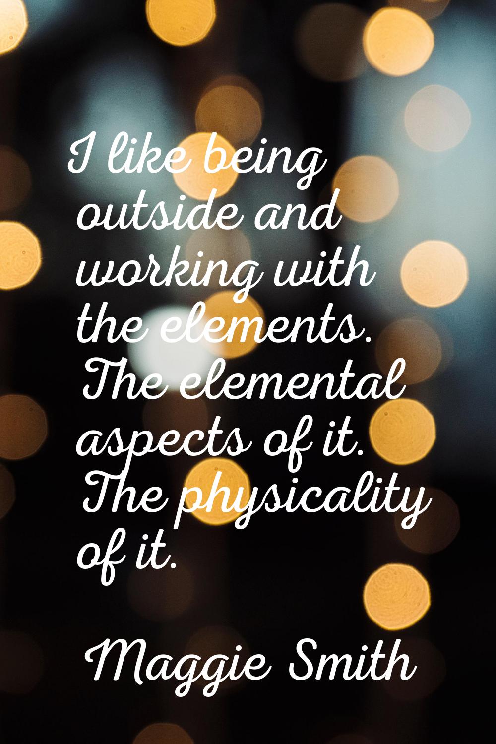 I like being outside and working with the elements. The elemental aspects of it. The physicality of