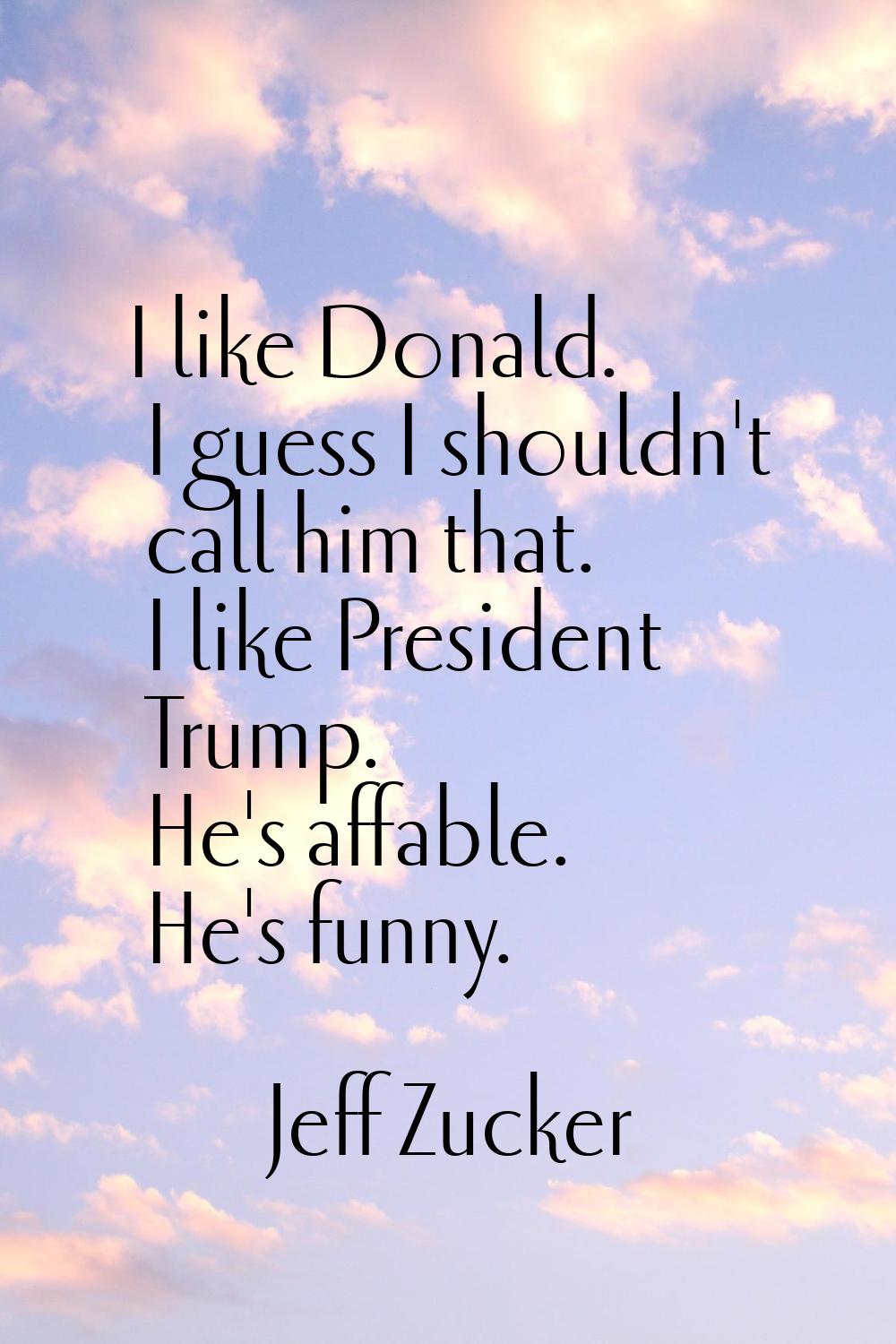 I like Donald. I guess I shouldn't call him that. I like President Trump. He's affable. He's funny.