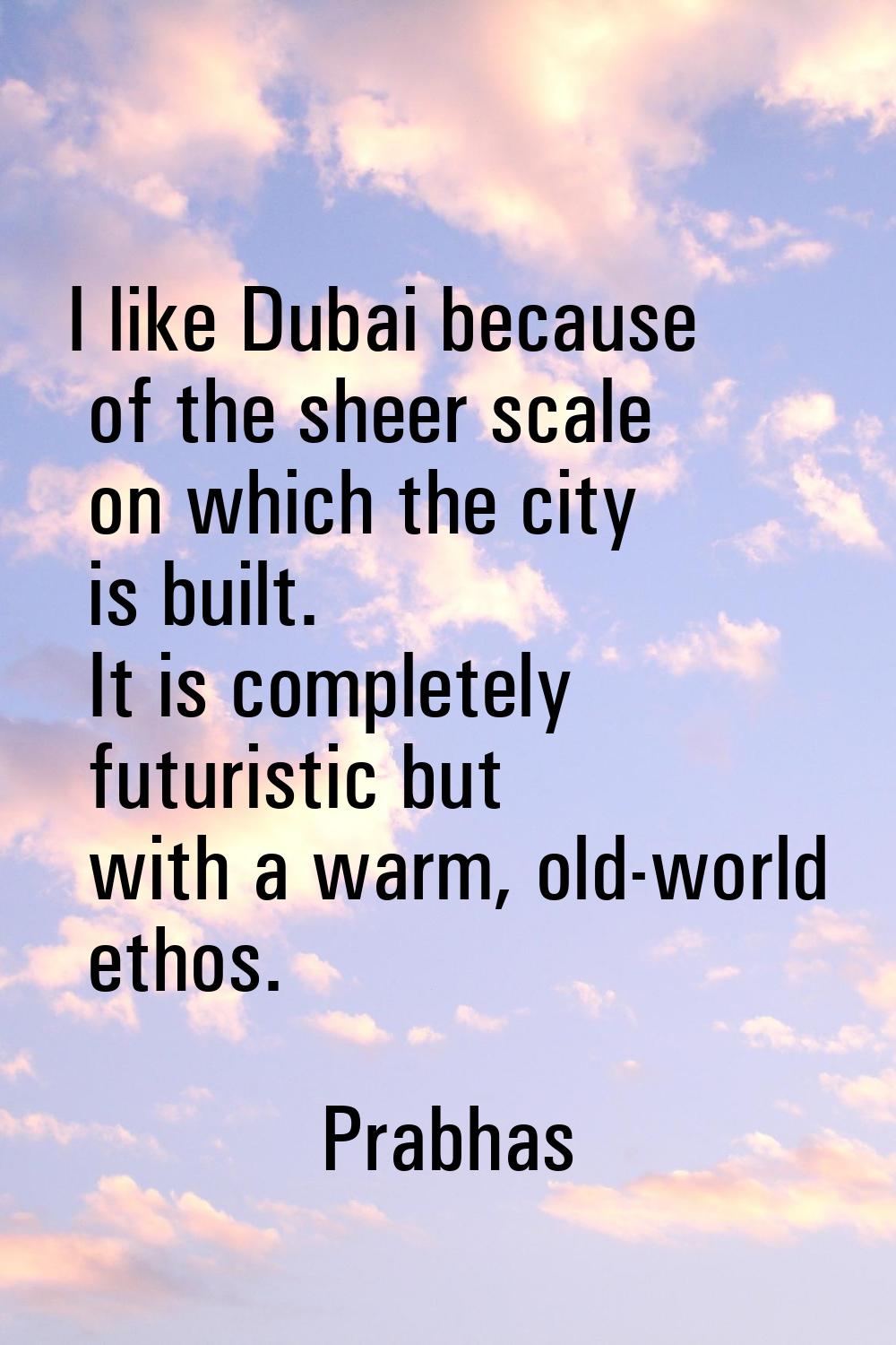 I like Dubai because of the sheer scale on which the city is built. It is completely futuristic but