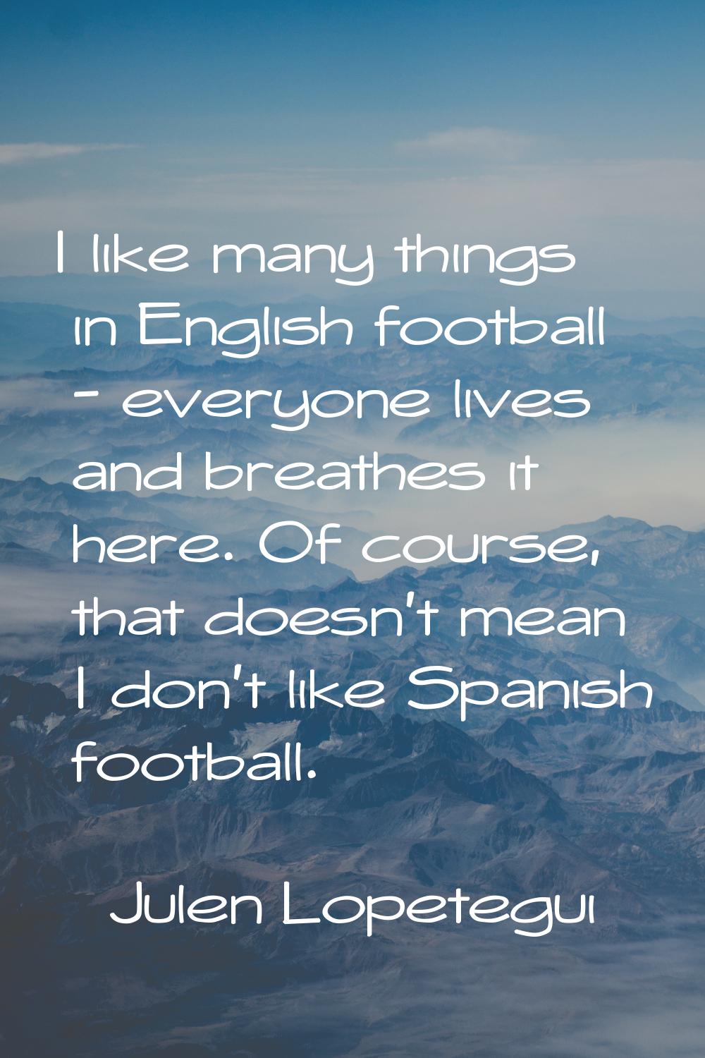 I like many things in English football - everyone lives and breathes it here. Of course, that doesn