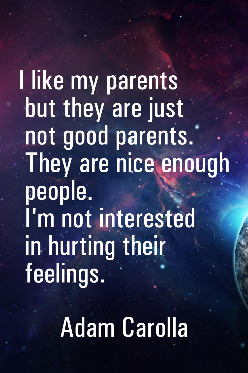 I like my parents but they are just not good parents. They are nice enough people. I'm not interest