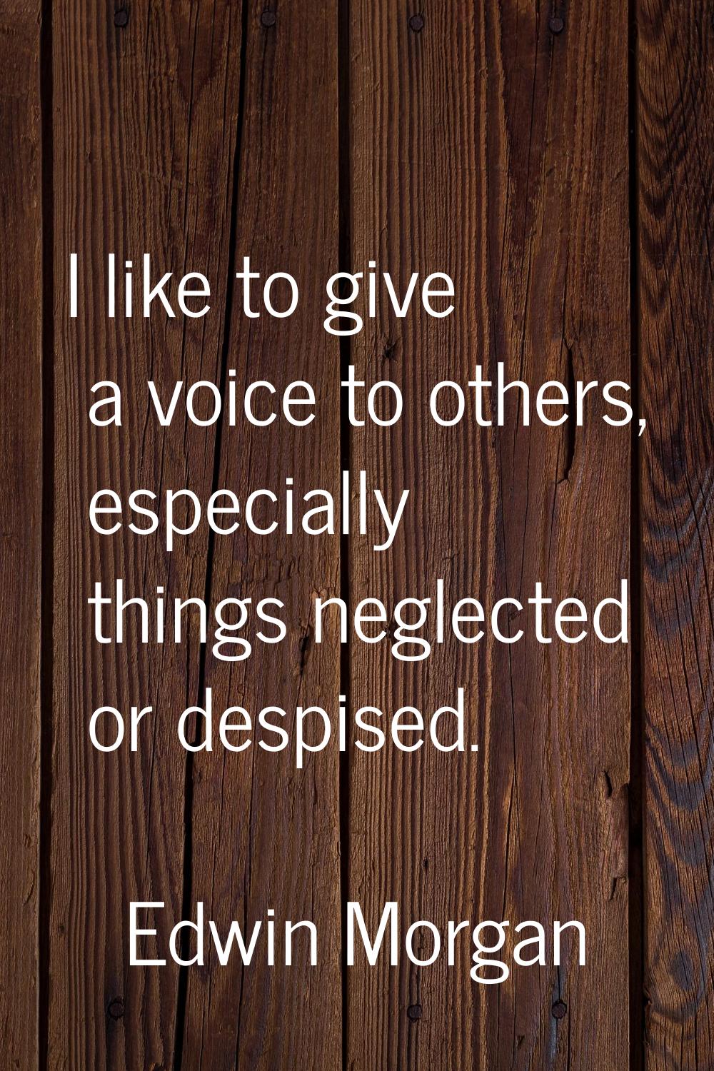 I like to give a voice to others, especially things neglected or despised.