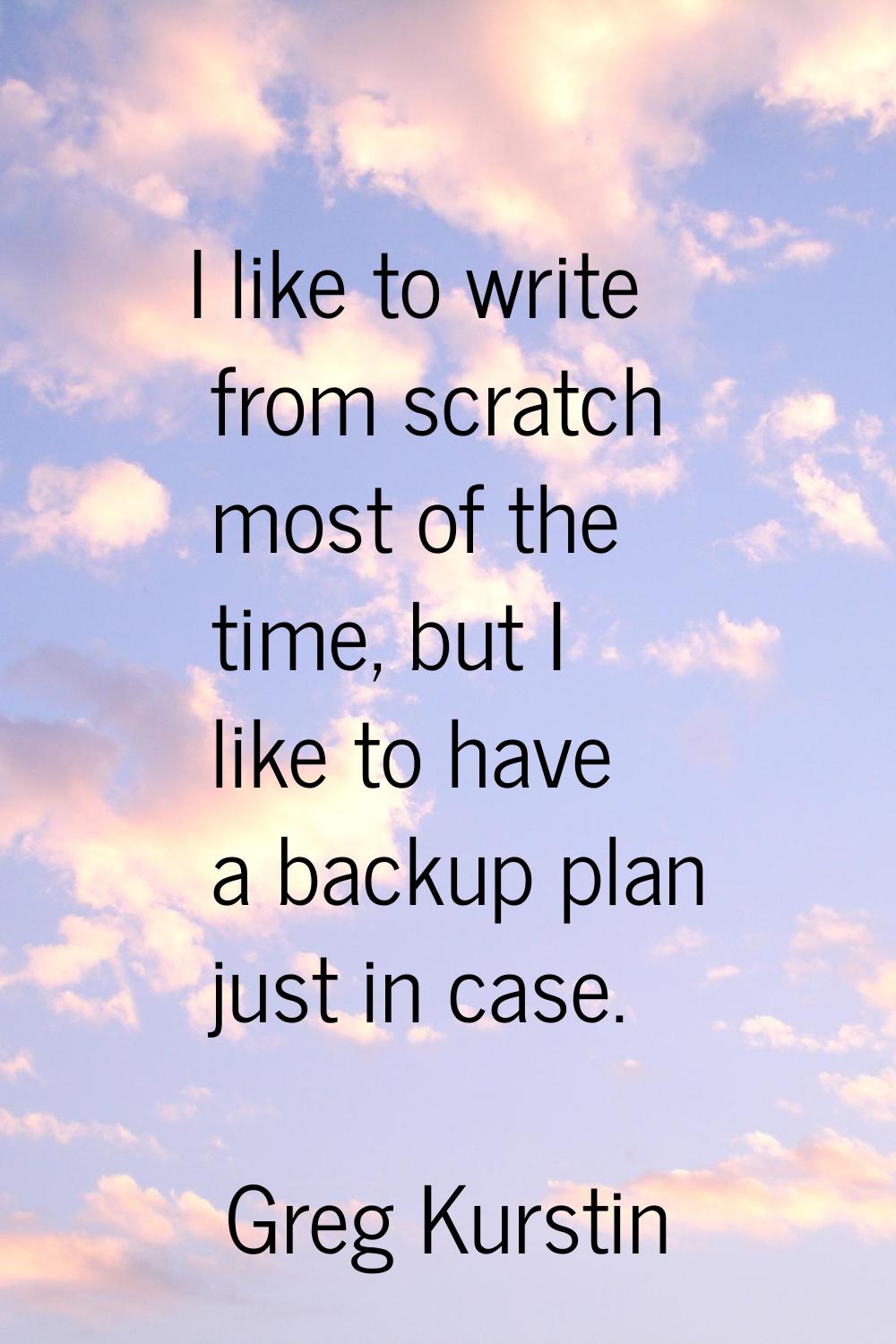 I like to write from scratch most of the time, but I like to have a backup plan just in case.