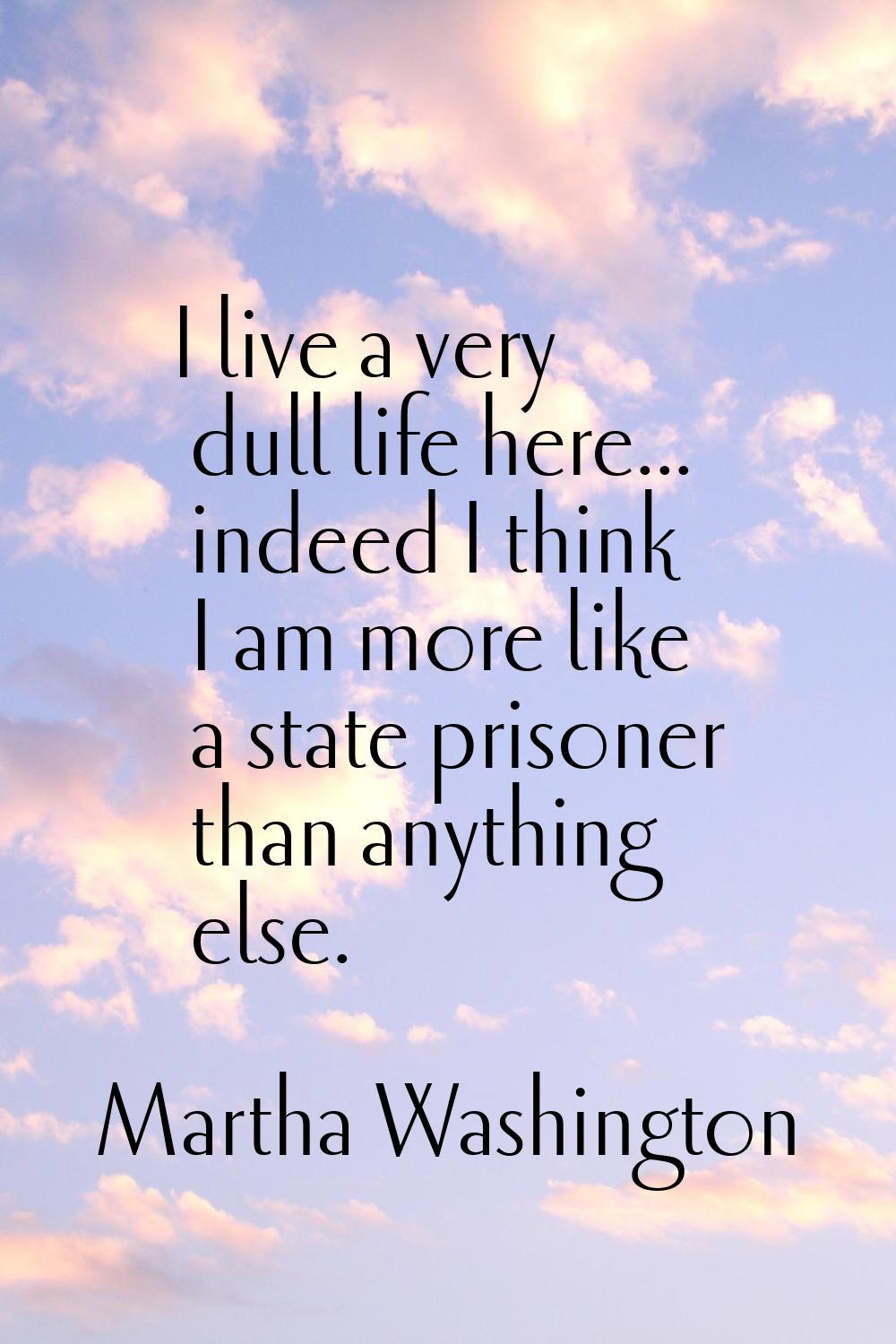 I live a very dull life here... indeed I think I am more like a state prisoner than anything else.