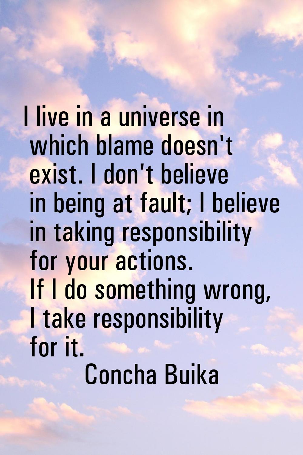 I live in a universe in which blame doesn't exist. I don't believe in being at fault; I believe in 