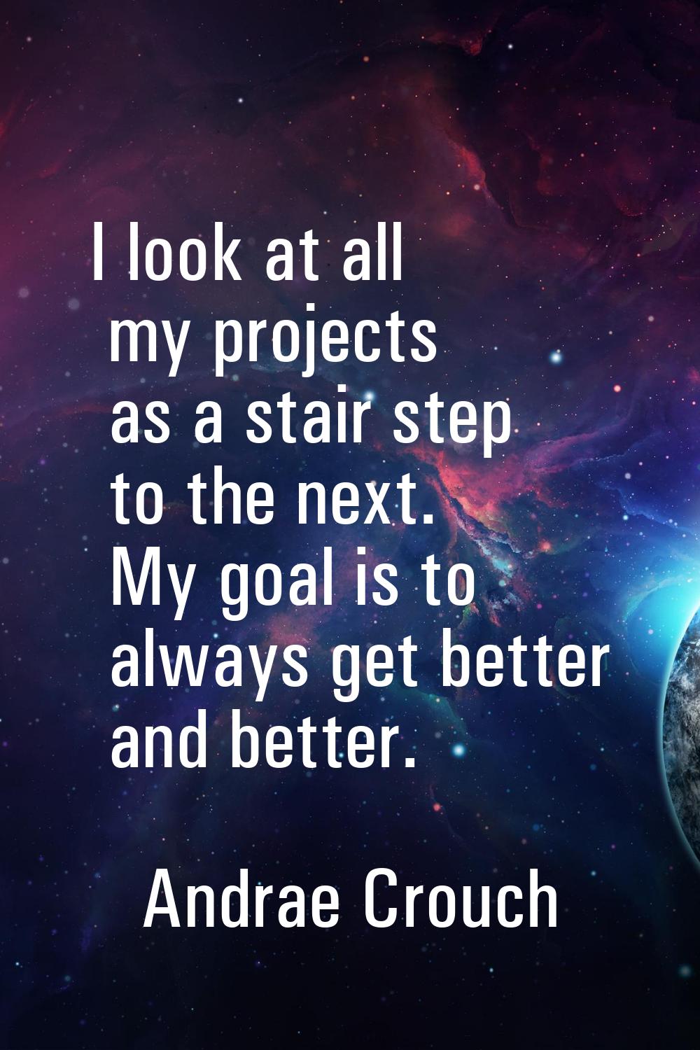 I look at all my projects as a stair step to the next. My goal is to always get better and better.