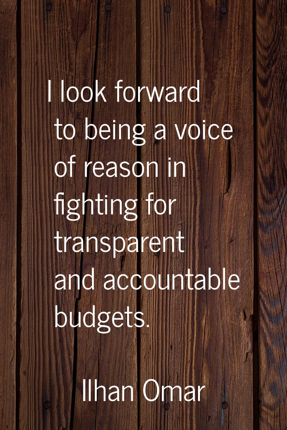 I look forward to being a voice of reason in fighting for transparent and accountable budgets.