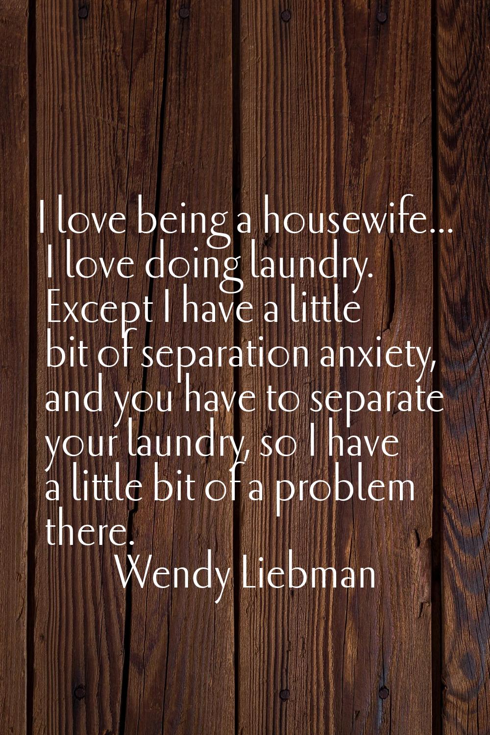 I love being a housewife... I love doing laundry. Except I have a little bit of separation anxiety,