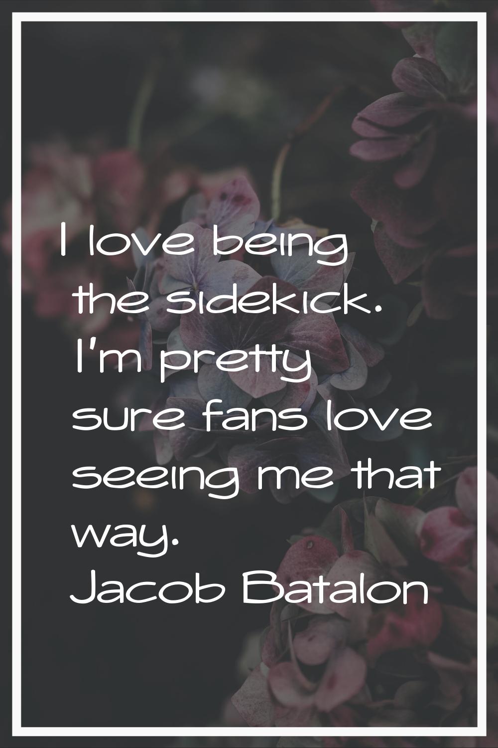 I love being the sidekick. I'm pretty sure fans love seeing me that way.