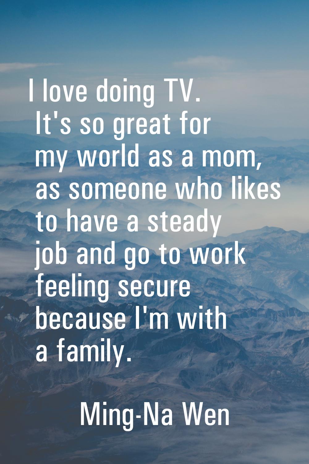 I love doing TV. It's so great for my world as a mom, as someone who likes to have a steady job and