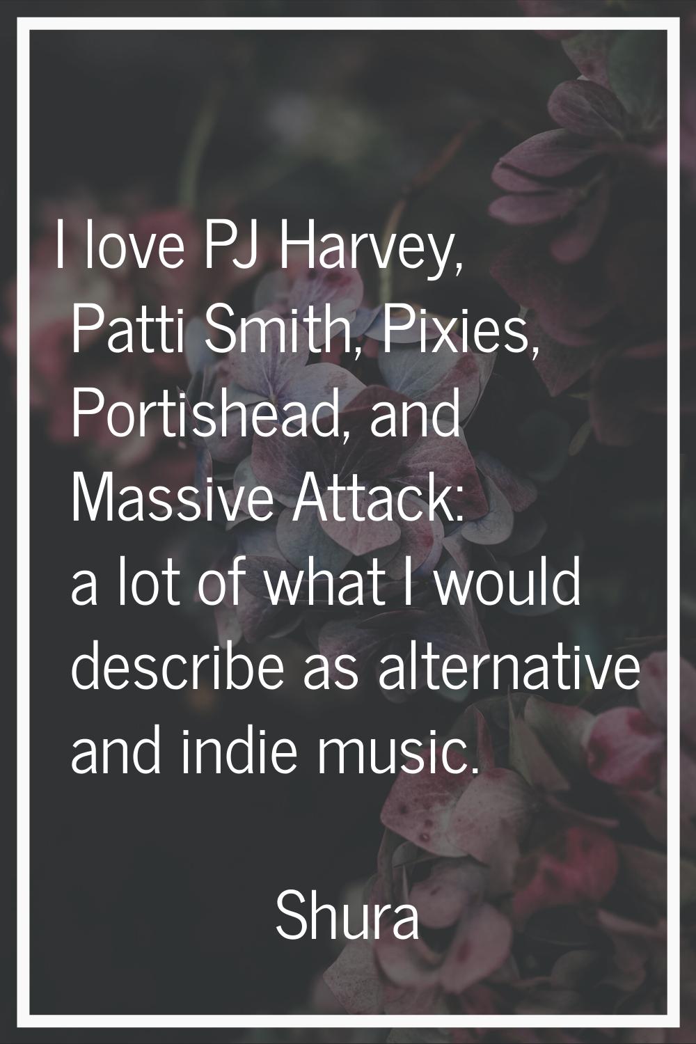 I love PJ Harvey, Patti Smith, Pixies, Portishead, and Massive Attack: a lot of what I would descri