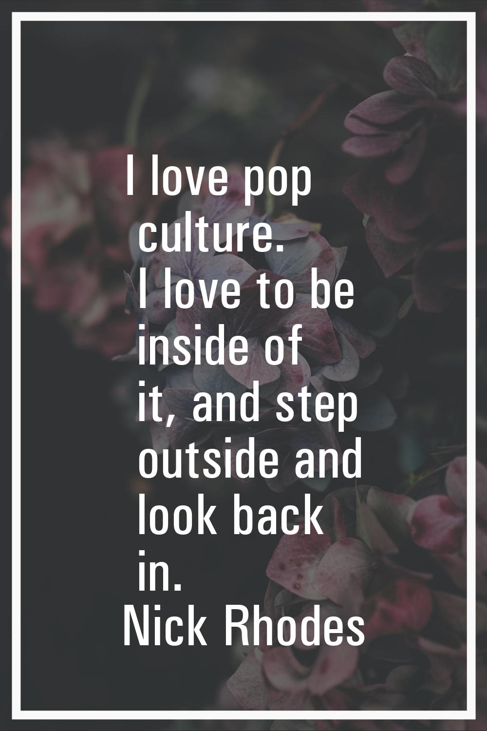 I love pop culture. I love to be inside of it, and step outside and look back in.