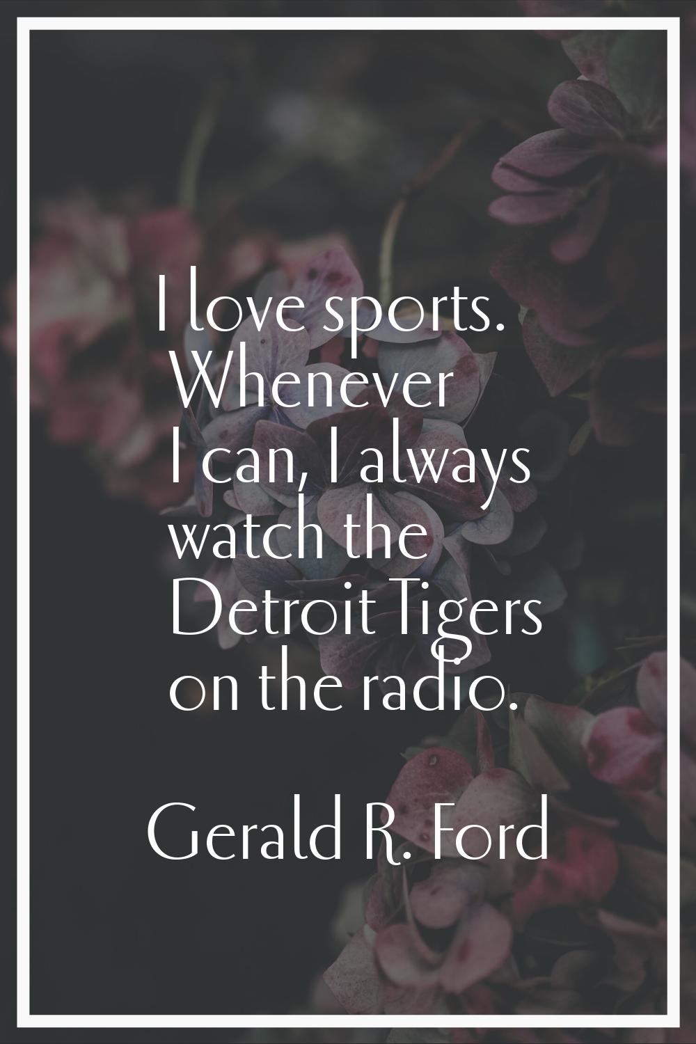 I love sports. Whenever I can, I always watch the Detroit Tigers on the radio.