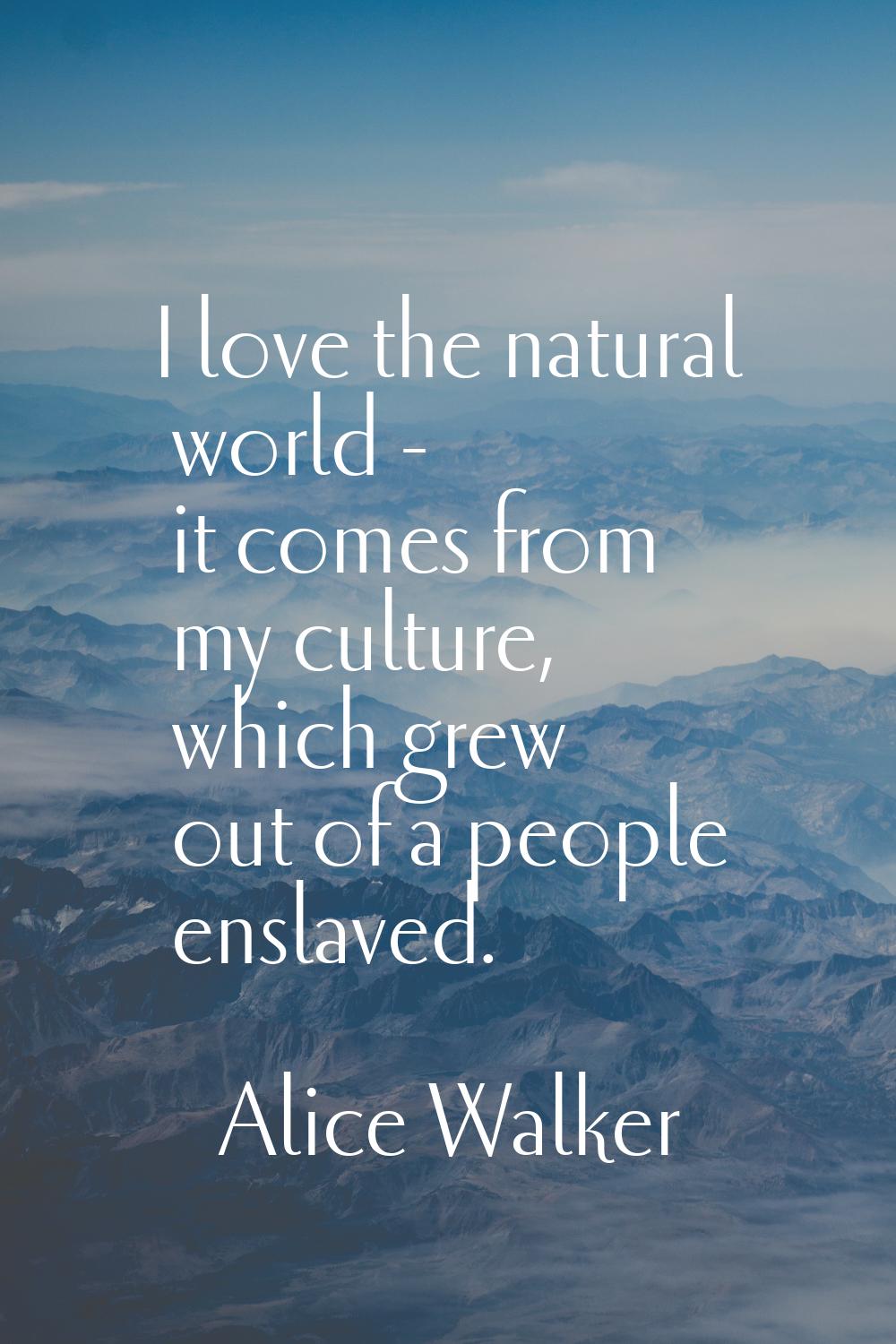 I love the natural world - it comes from my culture, which grew out of a people enslaved.