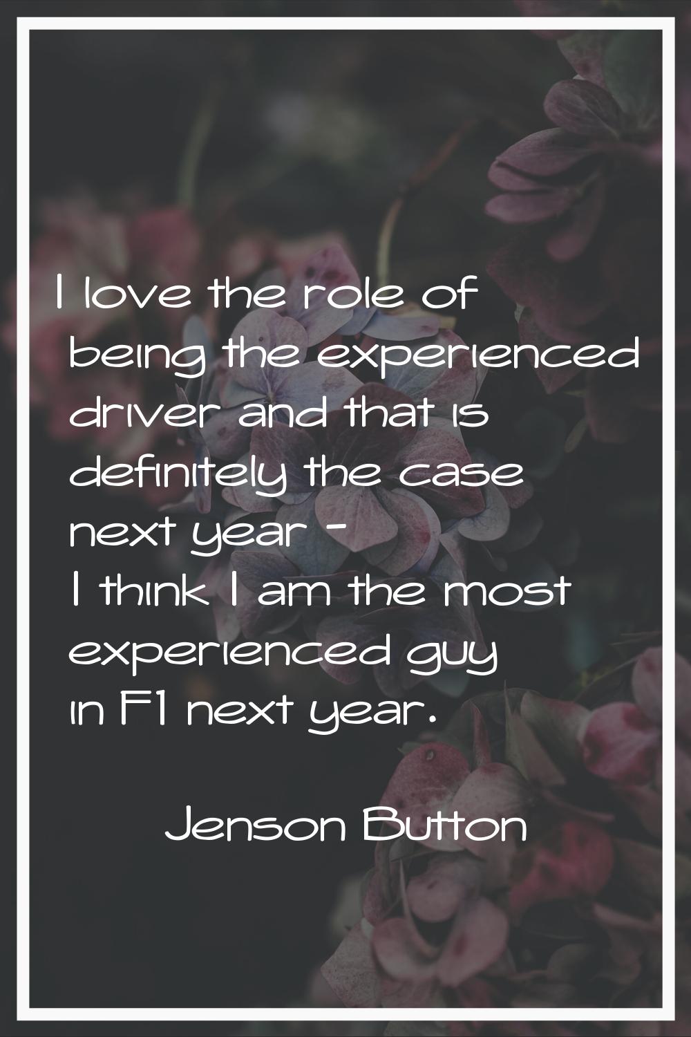 I love the role of being the experienced driver and that is definitely the case next year - I think