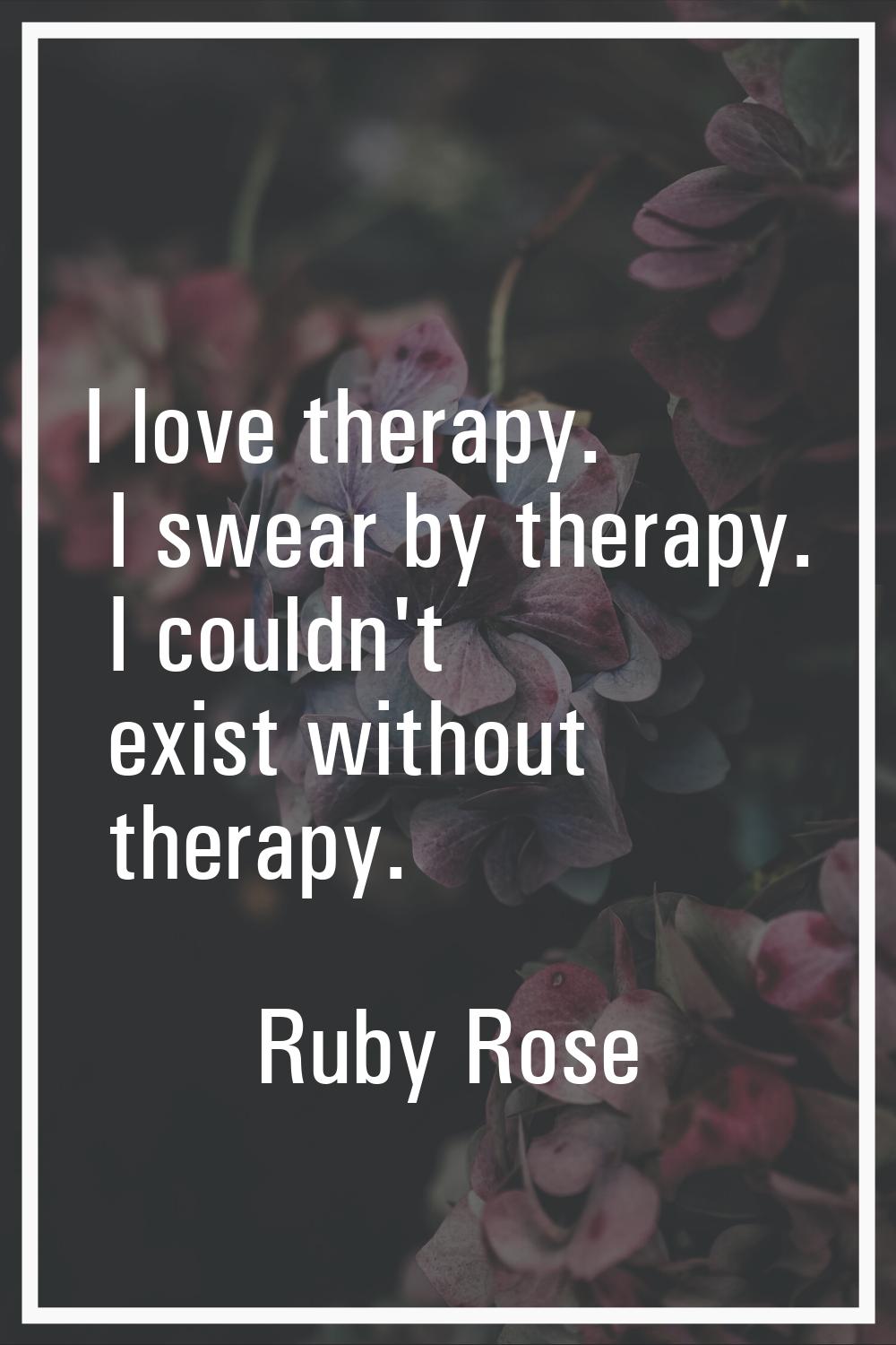 I love therapy. I swear by therapy. I couldn't exist without therapy.