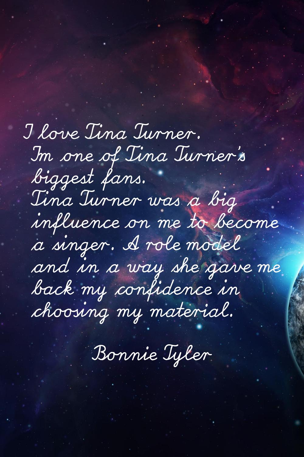 I love Tina Turner. I'm one of Tina Turner's biggest fans. Tina Turner was a big influence on me to
