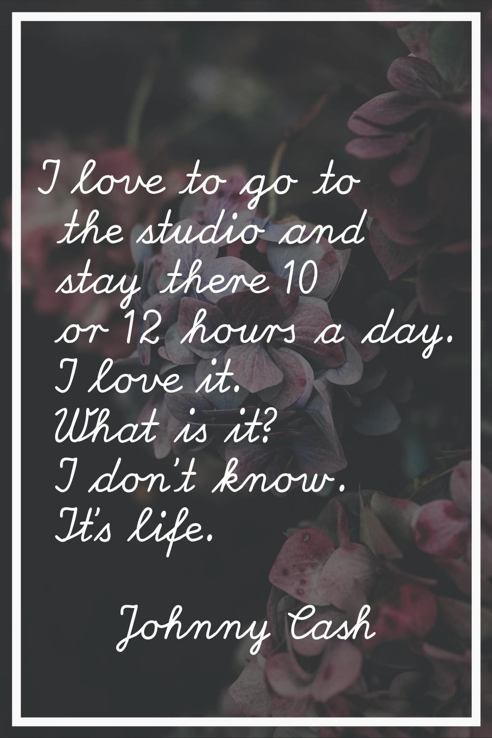 I love to go to the studio and stay there 10 or 12 hours a day. I love it. What is it? I don't know