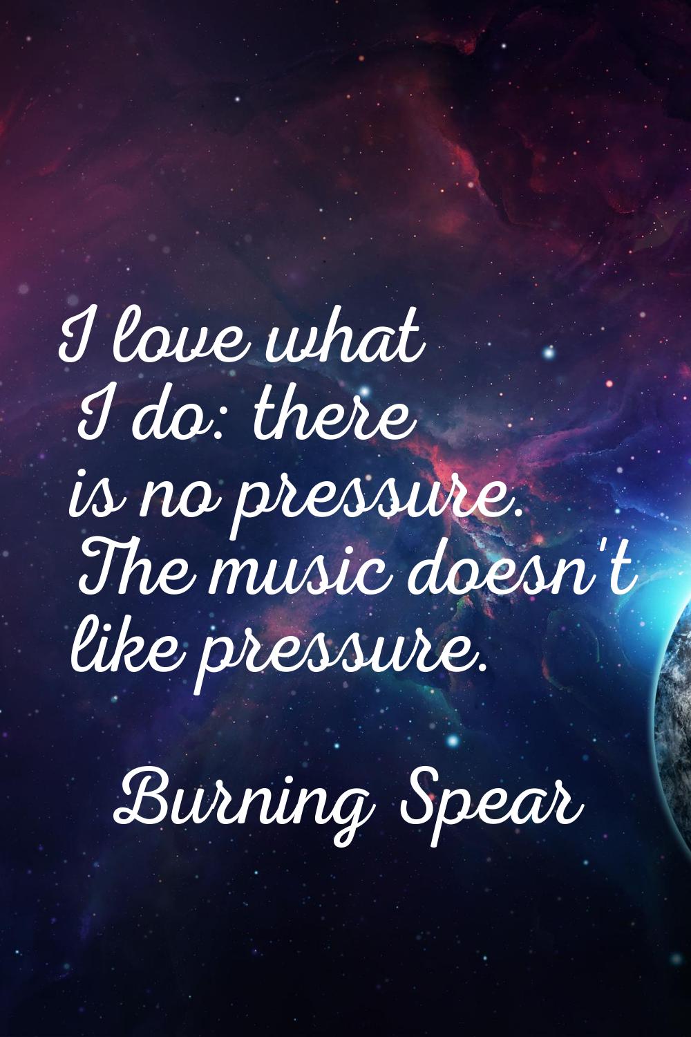 I love what I do: there is no pressure. The music doesn't like pressure.