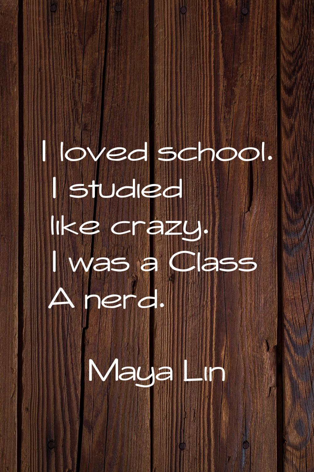 I loved school. I studied like crazy. I was a Class A nerd.