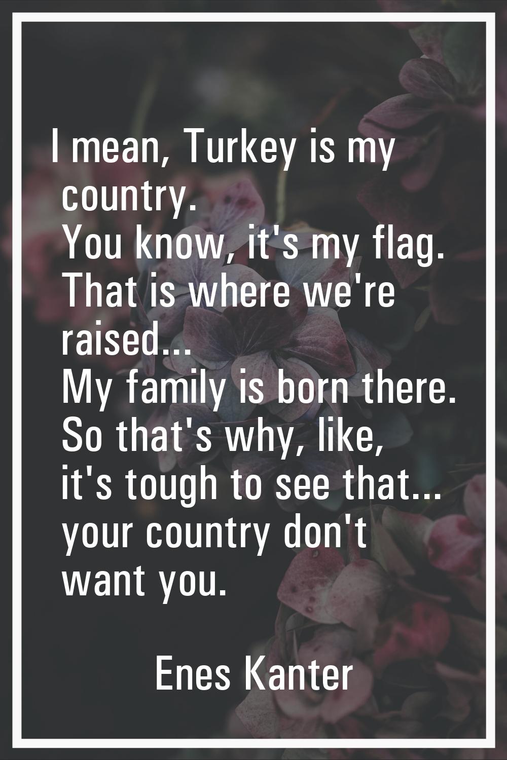 I mean, Turkey is my country. You know, it's my flag. That is where we're raised... My family is bo