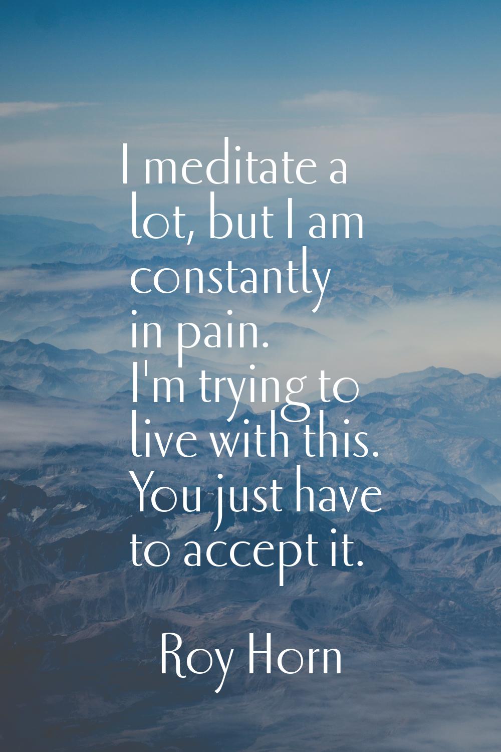 I meditate a lot, but I am constantly in pain. I'm trying to live with this. You just have to accep