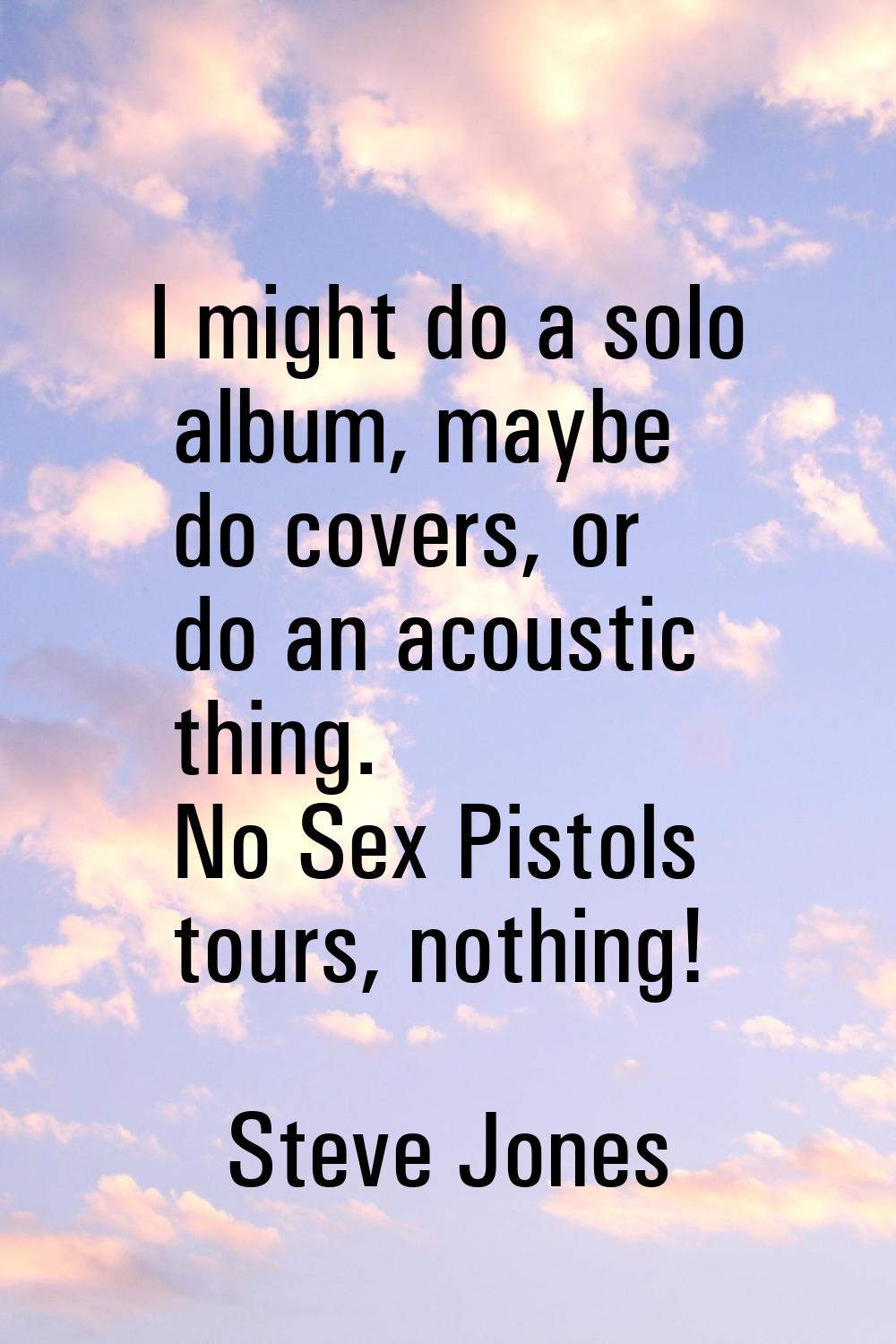 I might do a solo album, maybe do covers, or do an acoustic thing. No Sex Pistols tours, nothing!