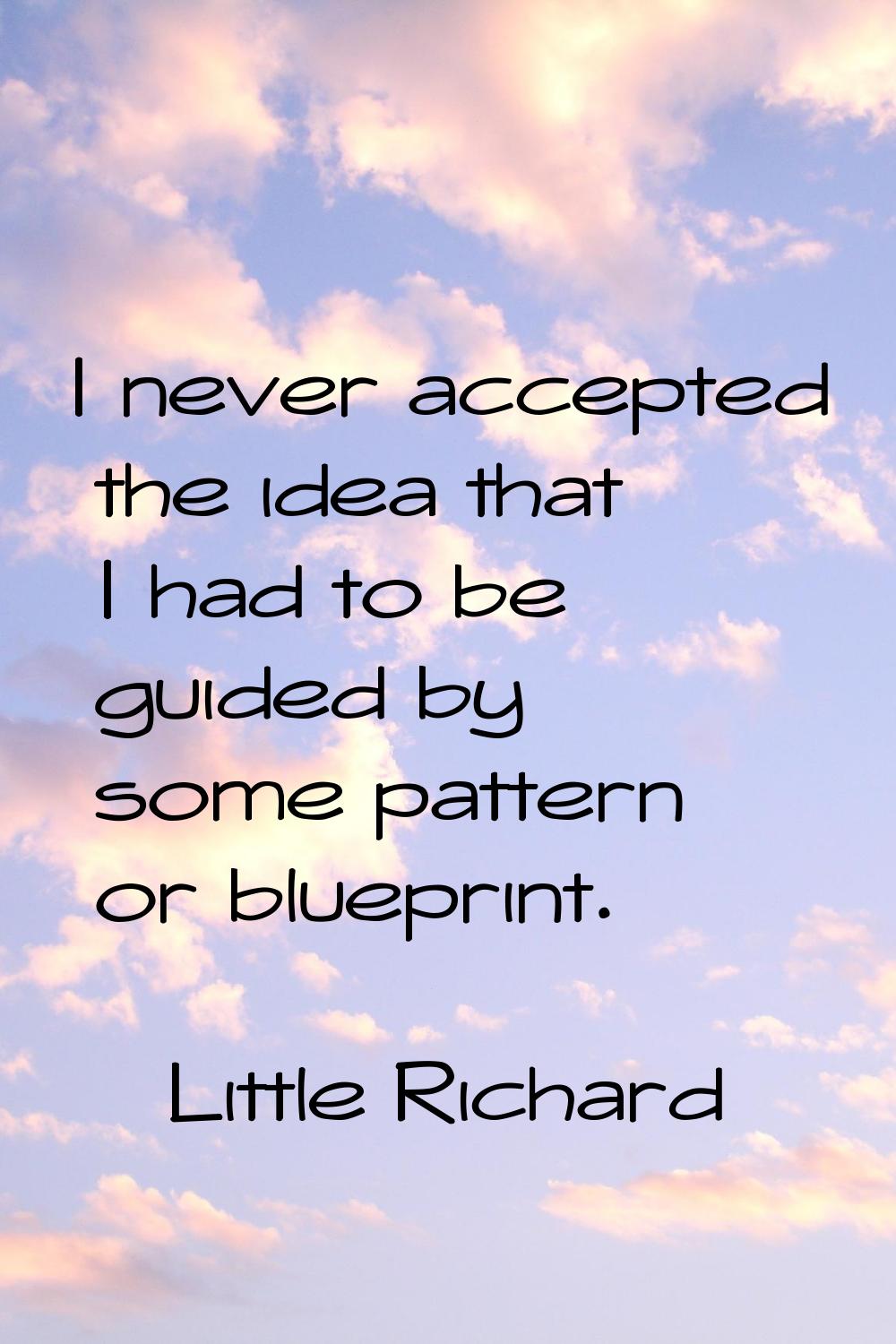 I never accepted the idea that I had to be guided by some pattern or blueprint.