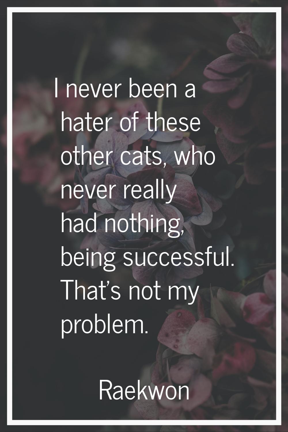 I never been a hater of these other cats, who never really had nothing, being successful. That's no