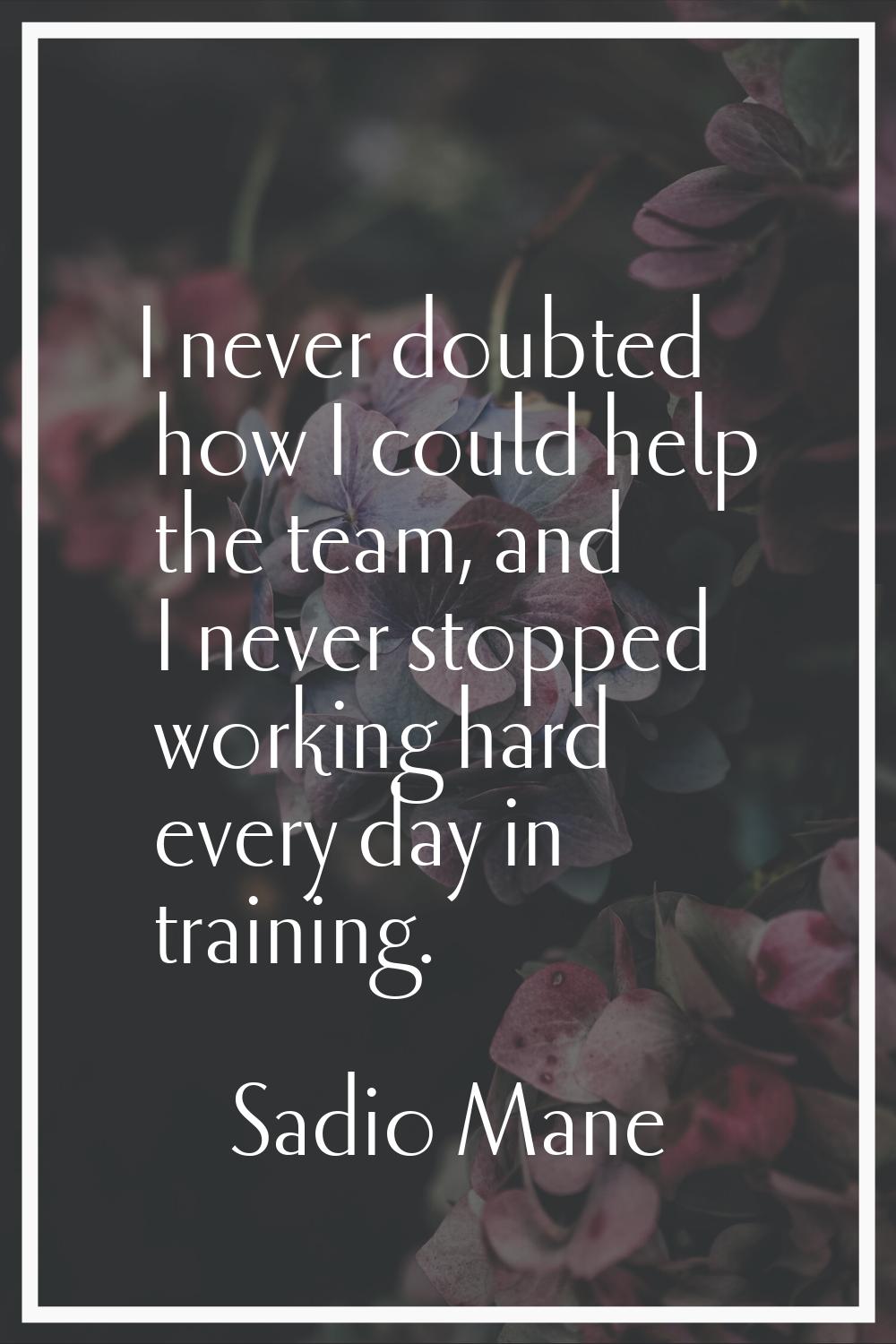 I never doubted how I could help the team, and I never stopped working hard every day in training.