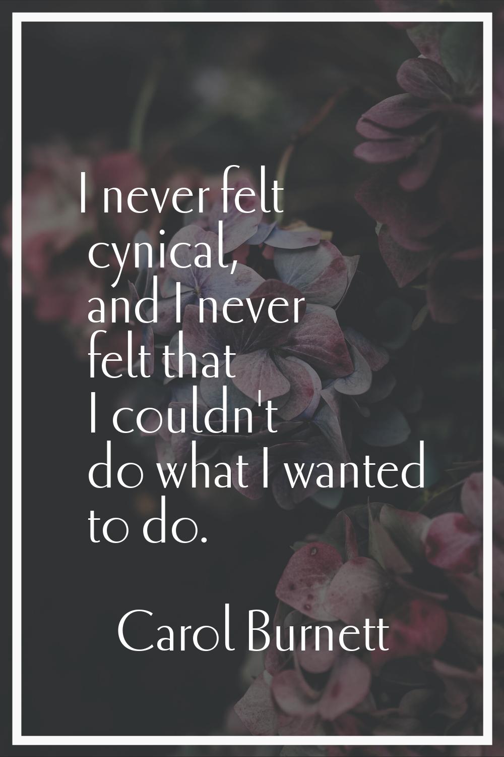I never felt cynical, and I never felt that I couldn't do what I wanted to do.