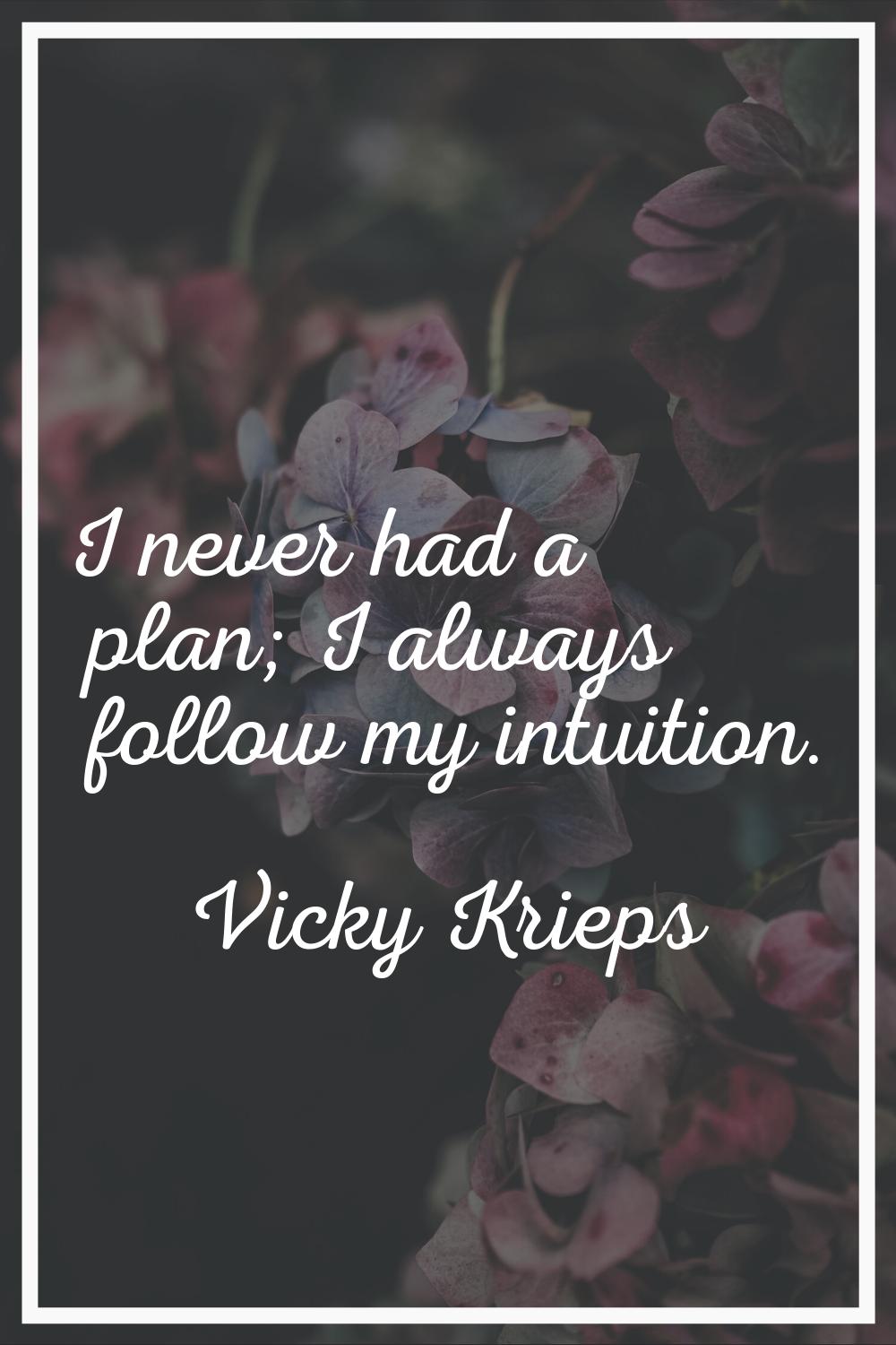 I never had a plan; I always follow my intuition.