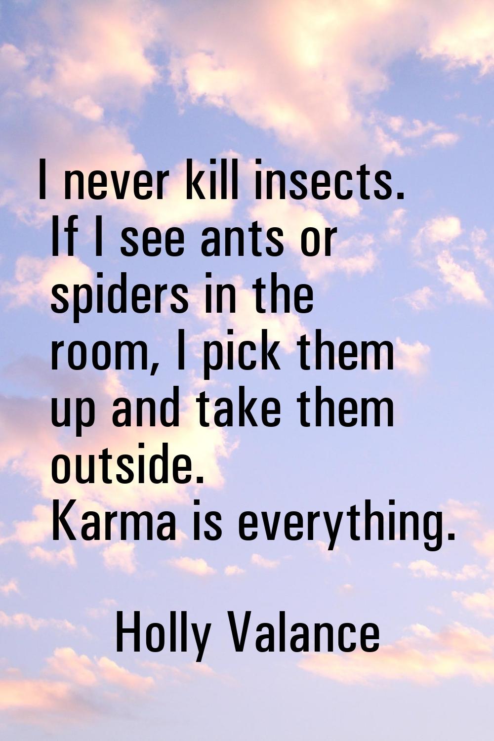 I never kill insects. If I see ants or spiders in the room, I pick them up and take them outside. K