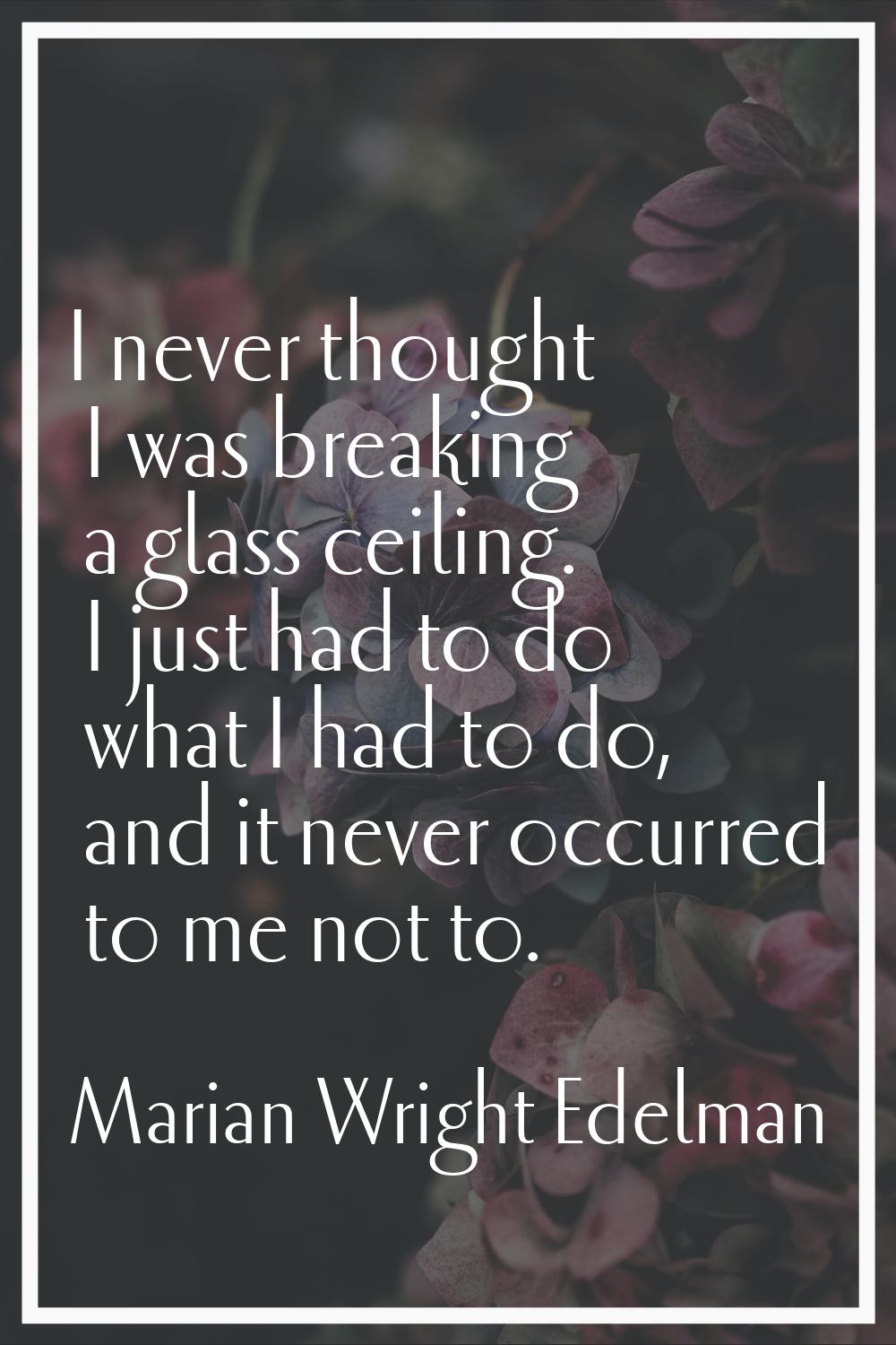I never thought I was breaking a glass ceiling. I just had to do what I had to do, and it never occ
