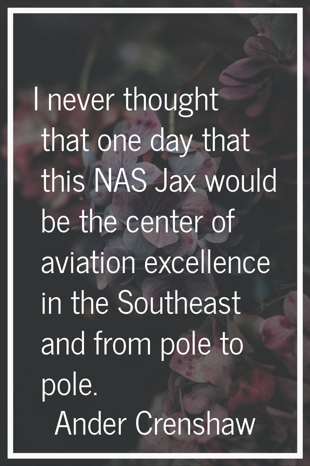 I never thought that one day that this NAS Jax would be the center of aviation excellence in the So