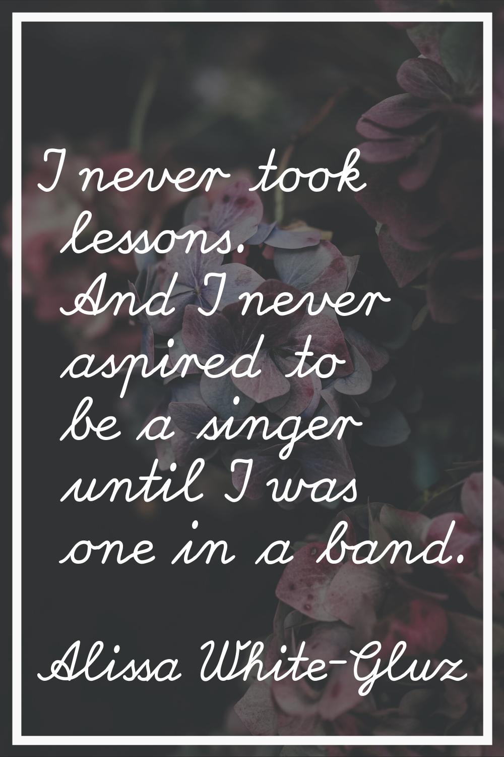 I never took lessons. And I never aspired to be a singer until I was one in a band.