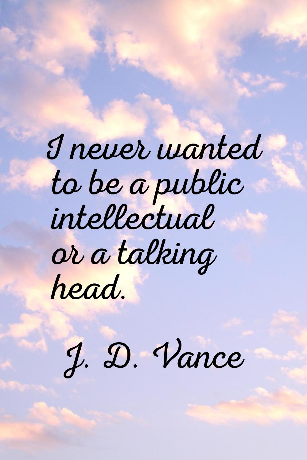 I never wanted to be a public intellectual or a talking head.