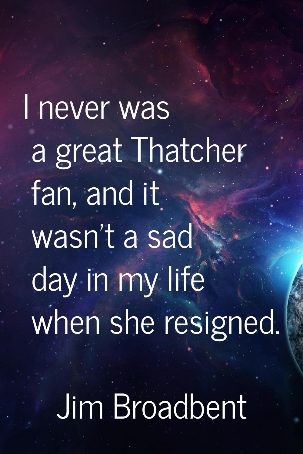 I never was a great Thatcher fan, and it wasn't a sad day in my life when she resigned.