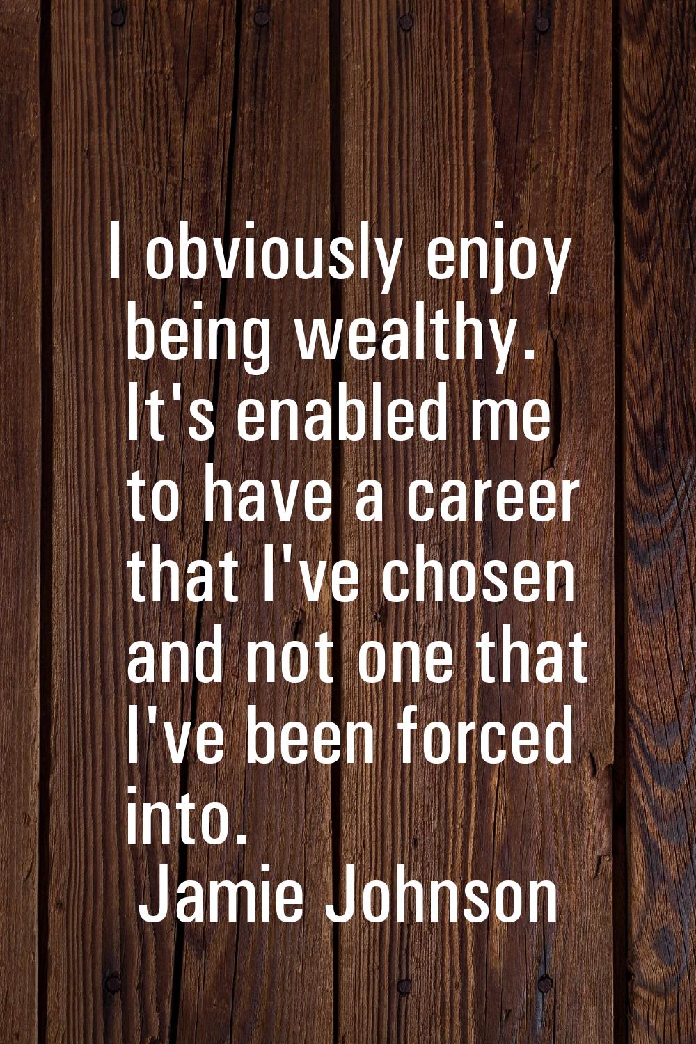 I obviously enjoy being wealthy. It's enabled me to have a career that I've chosen and not one that