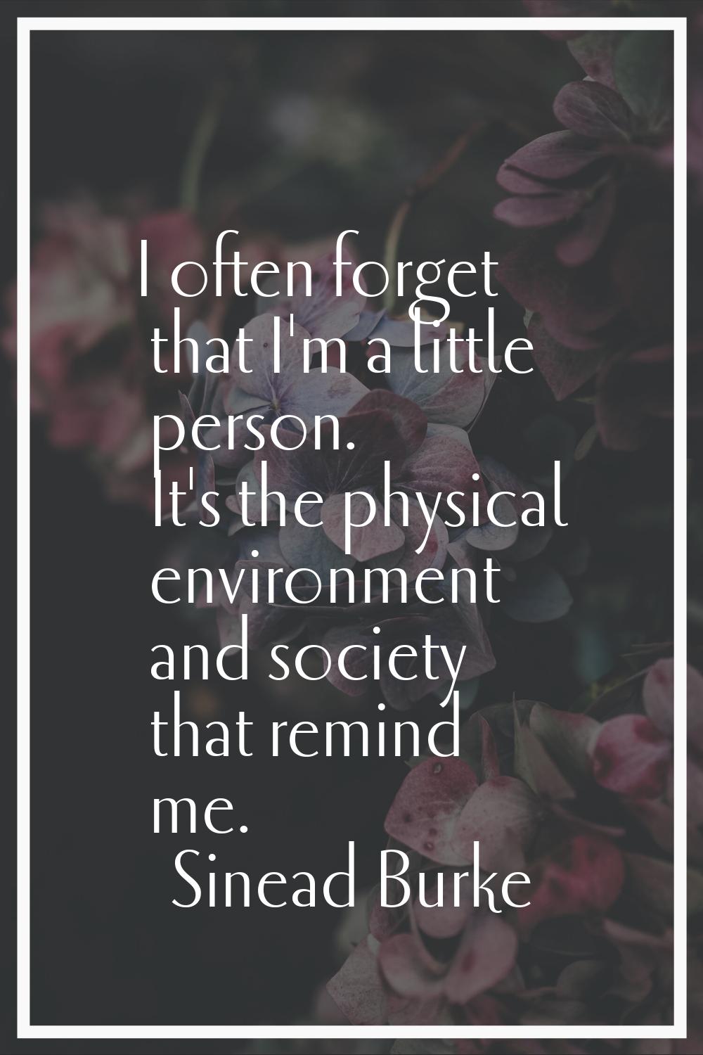 I often forget that I'm a little person. It's the physical environment and society that remind me.